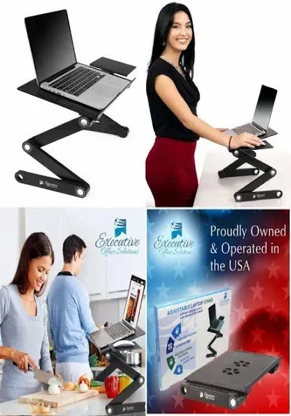 Executive Office Solutions Portable Adjustable Aluminum Laptop Desk/Stand/Table Vented with CPU Fans, Mouse Pad