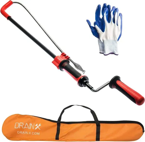 DrainX Toilet Auger Plumbing Snake, 3 ft., with Heavy-Duty Bulbhead, Gloves, and Storage Bag, ADX1-1045