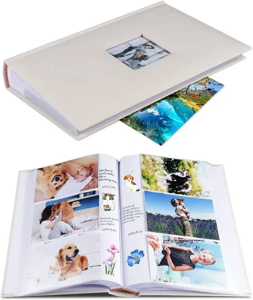 Photo Album 4x6 Hold 402 Photos with Memo Slip-in Pockets Photo Book, Linen Cover Picture Photo Albums with Writing Space for Wedding Family Baby Vacation Mother's Day Beige