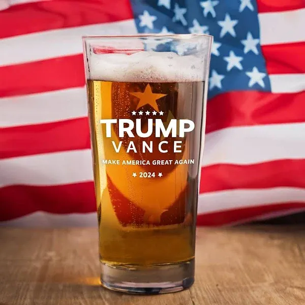 Trump Vance 2024 Pub Glass - 16 oz - Limited Edition Political Collectible Glassware - Perfect for Beer, Cocktails, and Beverages, Large, Clear