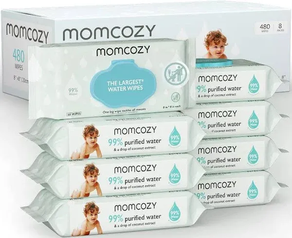 Baby Wipes, Momcozy Water Wipes-Extra Large Size Design, 99% Water Based Wipes, Unscented & Hypoallergenic, Cleansing & Moisturizing Baby WIP