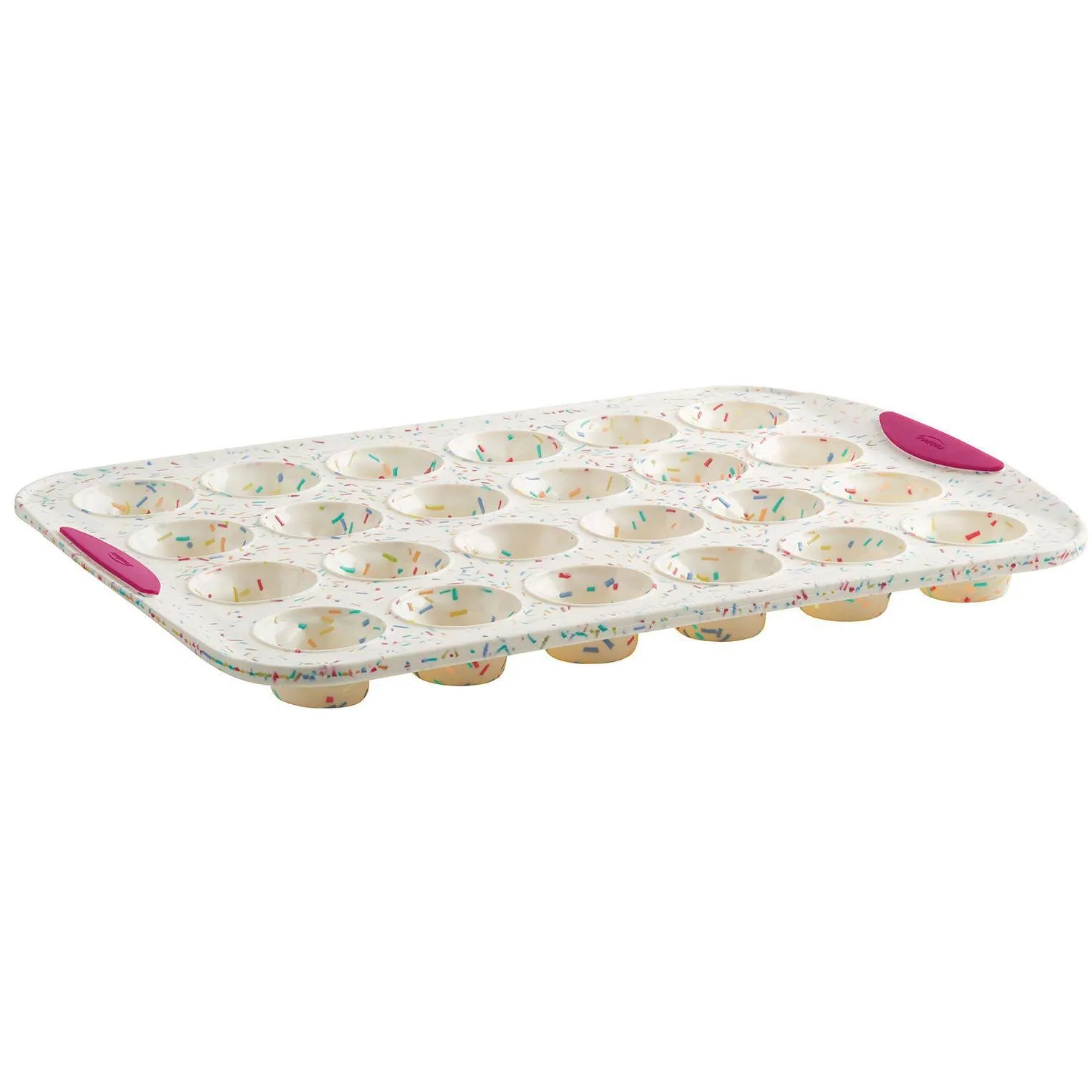 Trudeau Structure Silicone Muffin Pan, 24 Cup Mini, Confetti/Fuschia