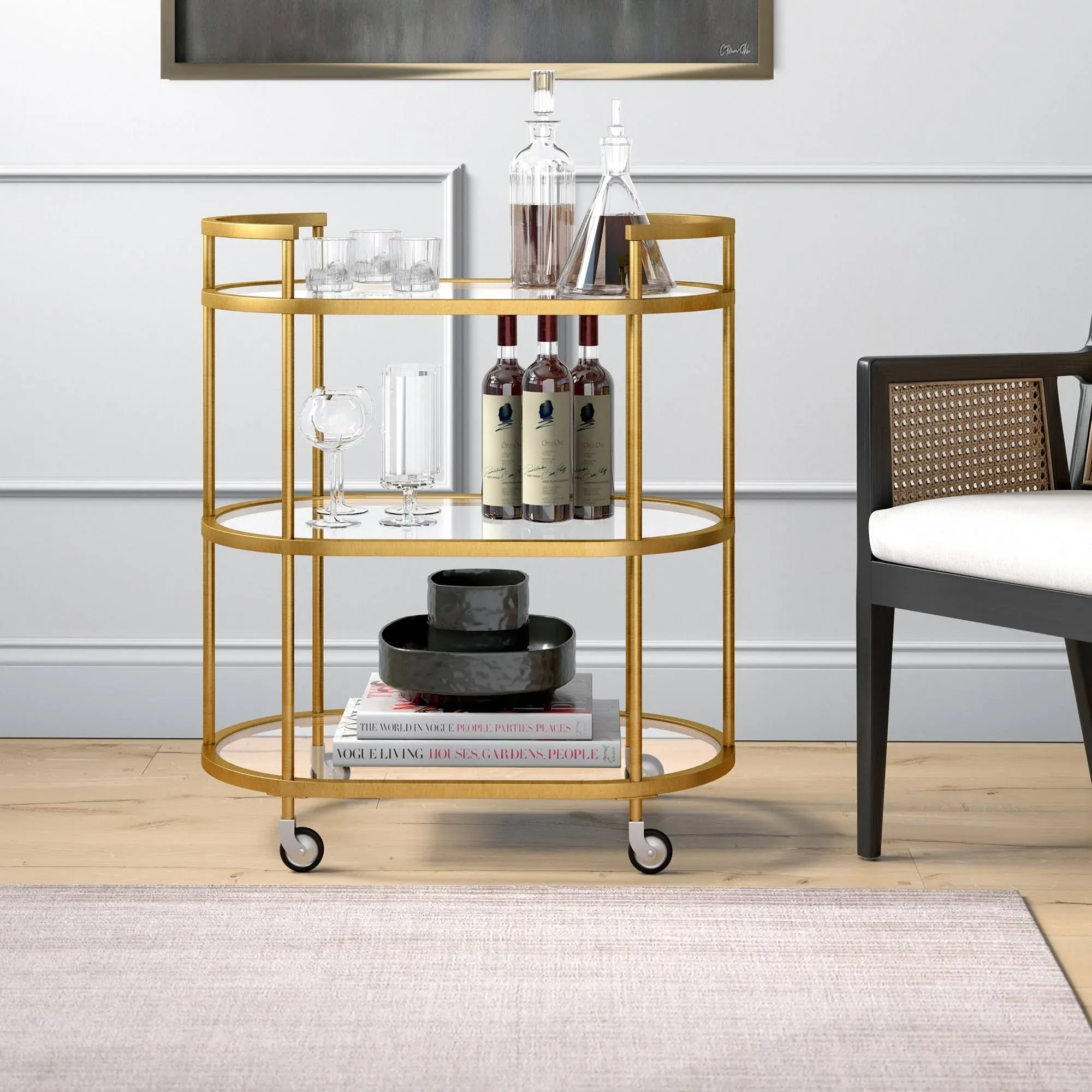 Leif Bar Cart - Satin Nickel