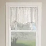 Piper Classics Timeless Ticking Roman Valance Curtain w/Ties, 24" L x 40" W, Soft White and Gray Ticking Stripes, Vintage Farmhouse Chic Window Cover