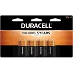 Duracell Batteries, Alkaline, 9V, 4 Pack - 4 batteries