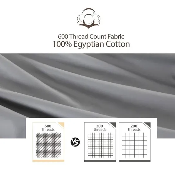 100% Egyptian Cotton Fitted Sheet King Size Gray, 600 Thread Count,8-16" Deep Pocket Sheet, Soft & Elastic Sateen Weave Bottom Sheet for Hotel & Home, (Gray, 1 Pack Fitted Sheet Only，King)