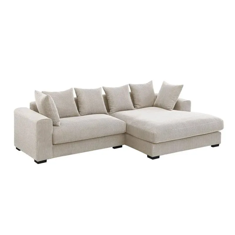 Devion Furniture 4-Piece Modern Fabric Upholstered Corduroy Sectional Sofa with Chaise, Easy to Assemble, in Beige Finish