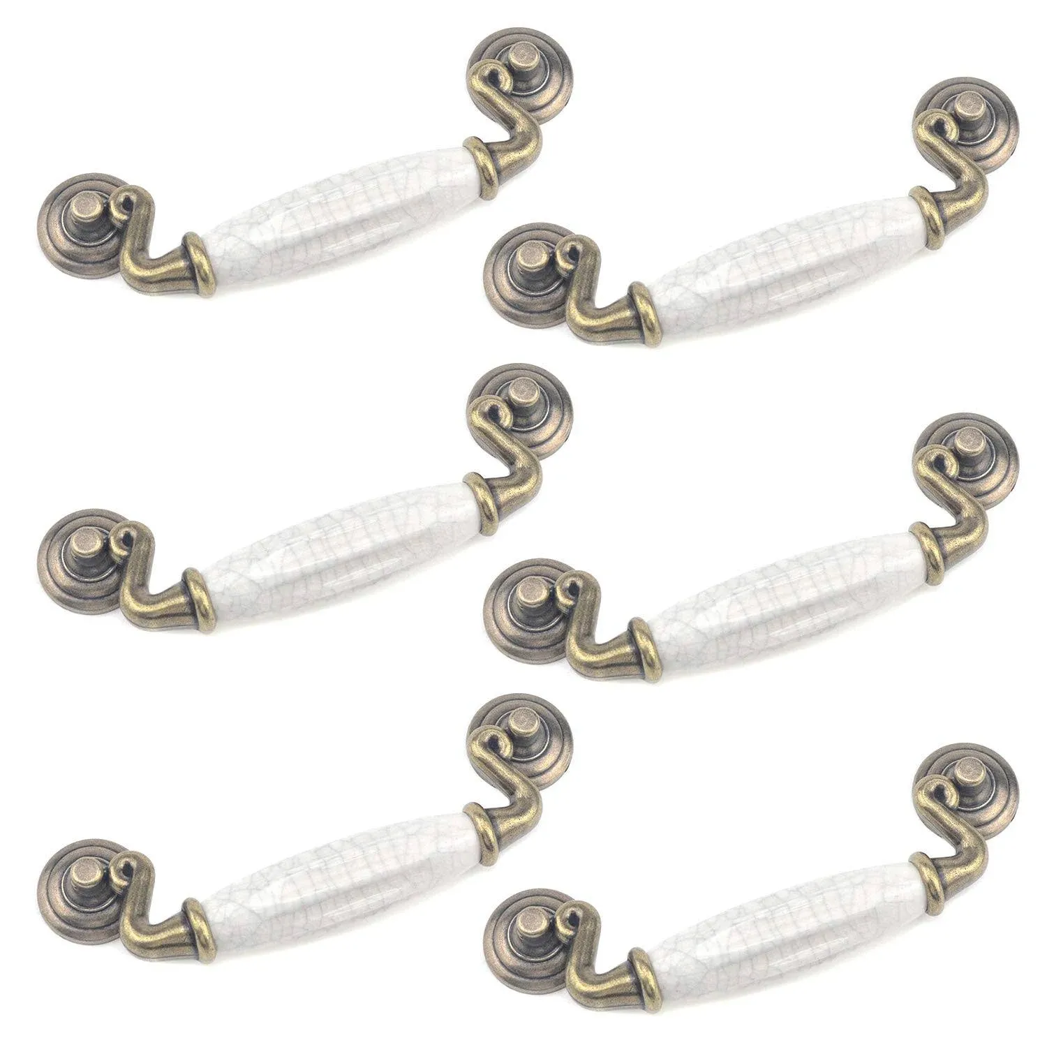 Geesatis 6 Pcs Vintage Cabinet Pulls Retro Handles for Home Decoration Closet Drawer Cupboard, with Mounting Screws, Zinc Alloy and Ceramics, Bronze Tone with White, Hole Distance 4.5 inch / 115 mm