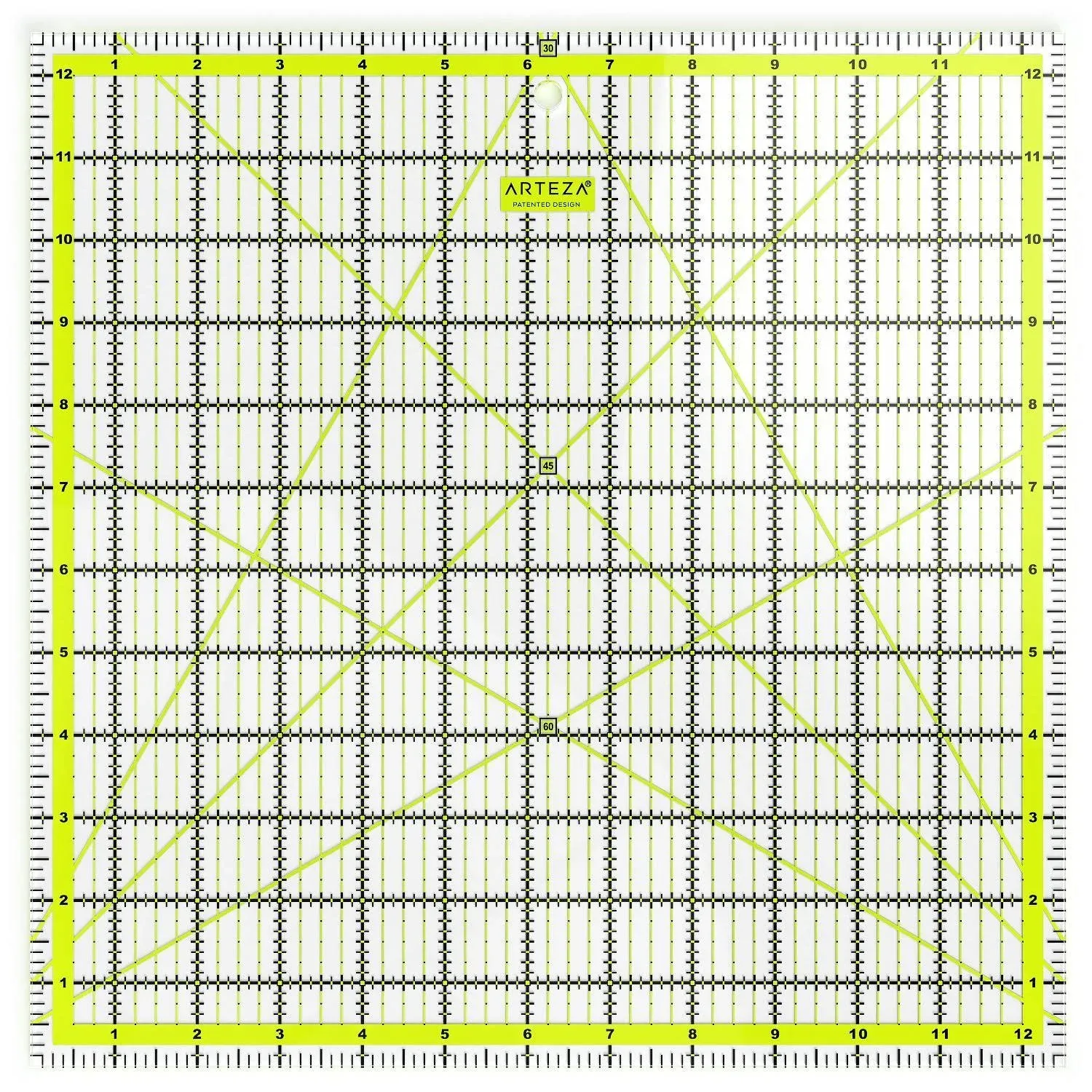 ARTEZA Square Ruler 12-1/2&#034; x 12-1/2&#034; Quilting Acrylic Ruler Neon 