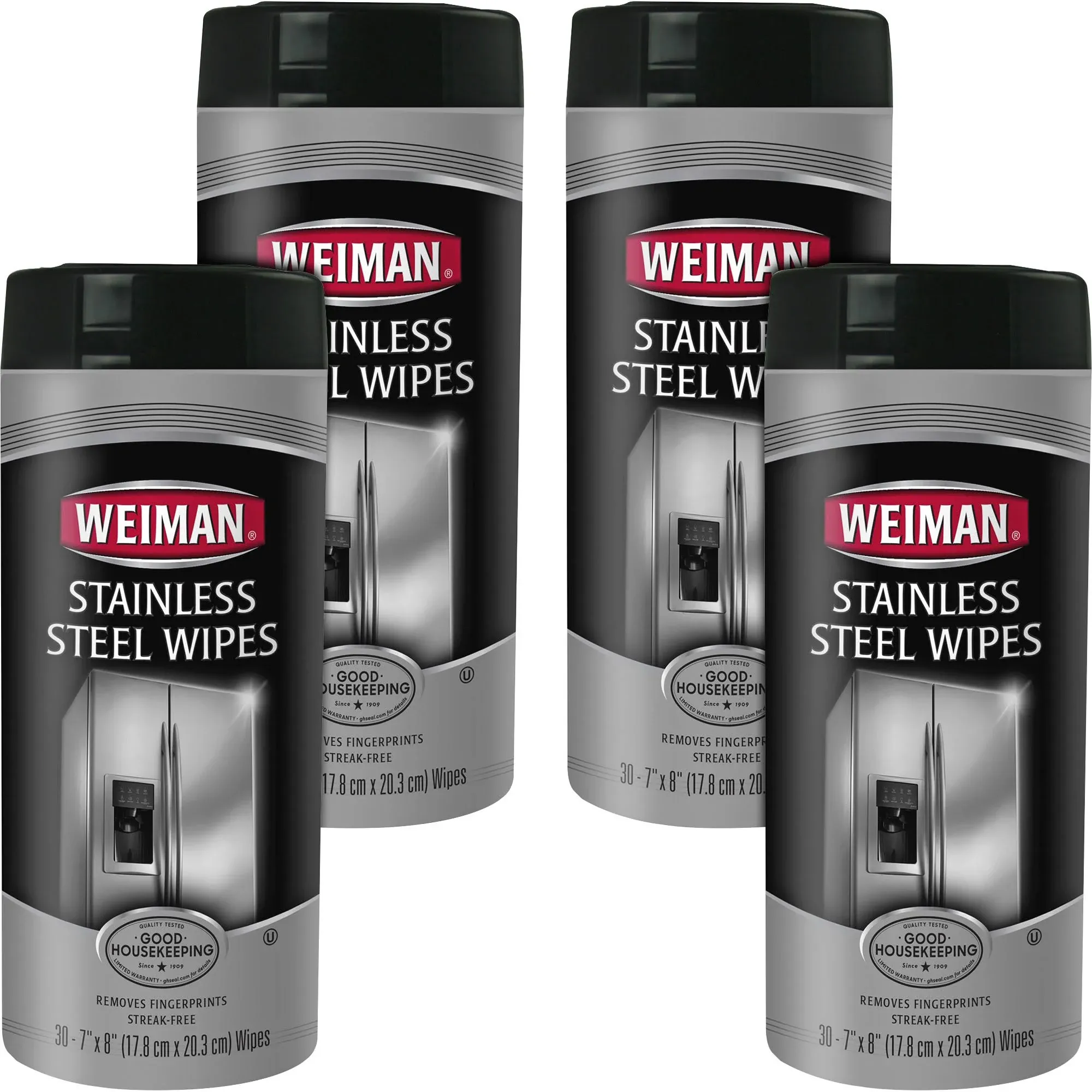 Weiman Stainless Steel Wipes - 30 / Canister - 4 / Carton - White