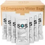 S.O.S. Emergency Water 5 year shelf life - 62 Individual 4.22 Oz Packets (With Tips)