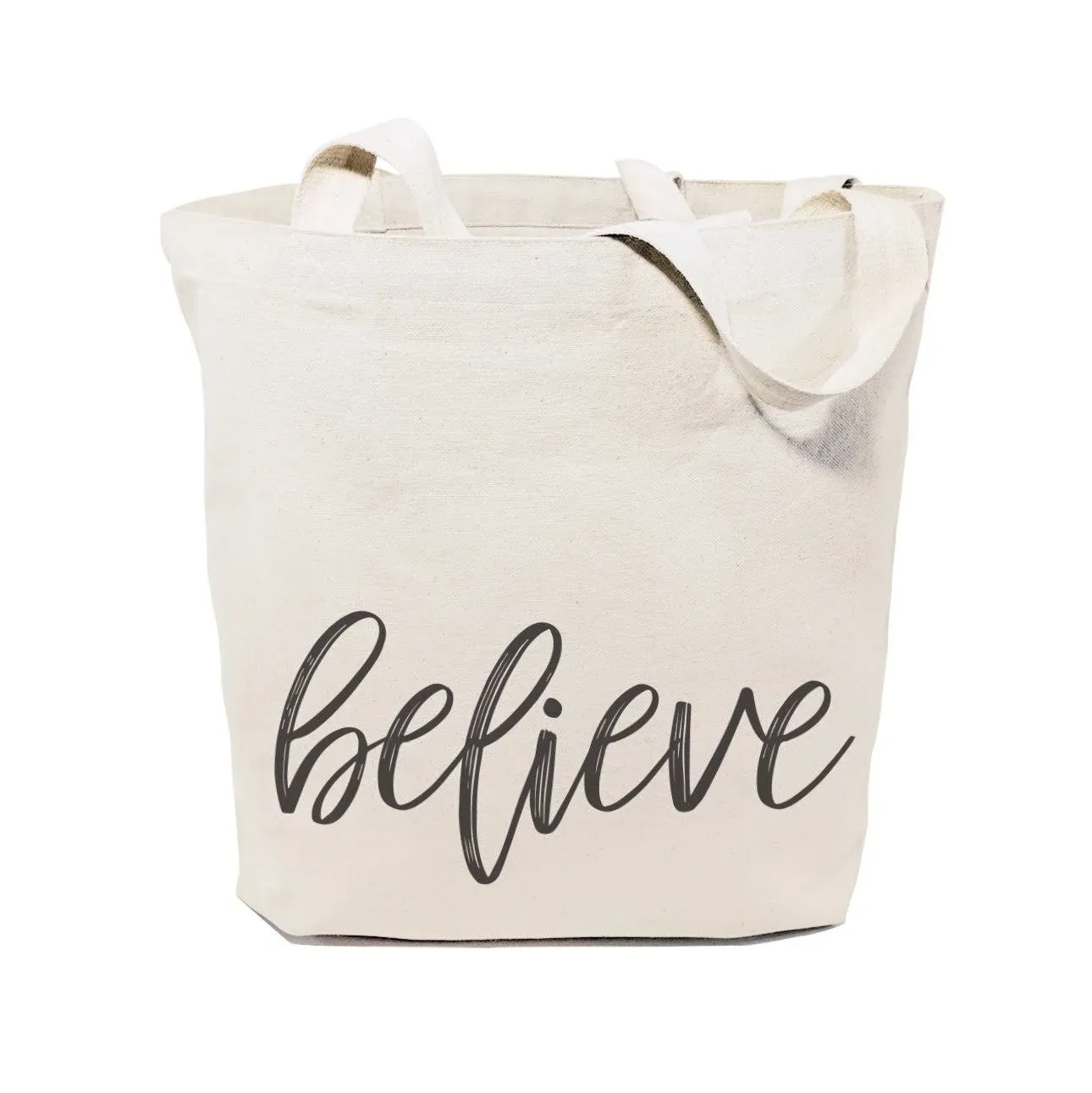 The Cotton & Canvas Co. Believe Gym Cotton Canvas Tote Bag - White