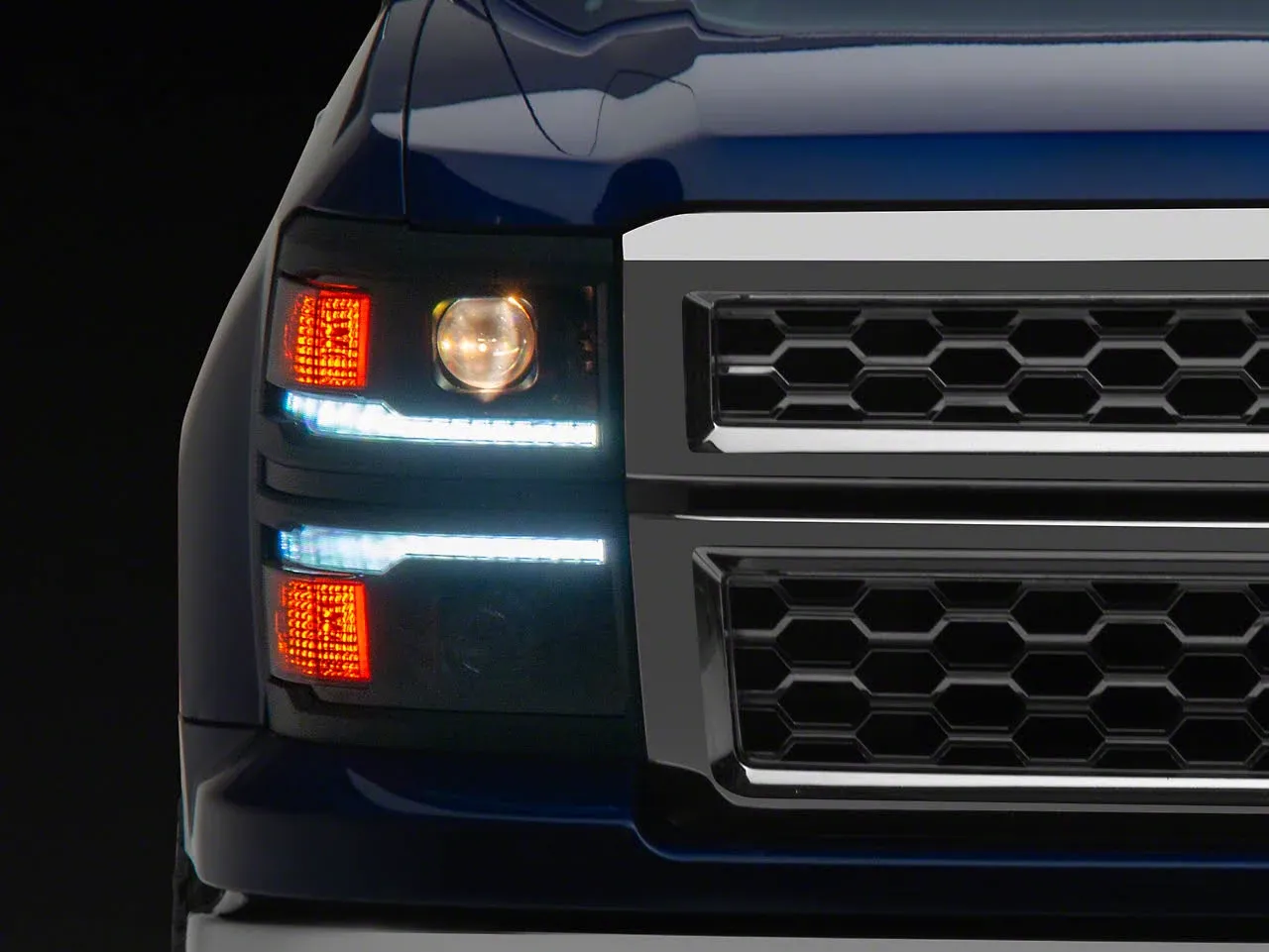 Chevy Silverado Spec-D Smoked Black DRL Projector Headlights