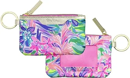 Lilly Pulitzer ID Holder Wallet, Blue Keychain Wallet with Zip Close, Cute Card and ID Case for Women, Happy As A Clam