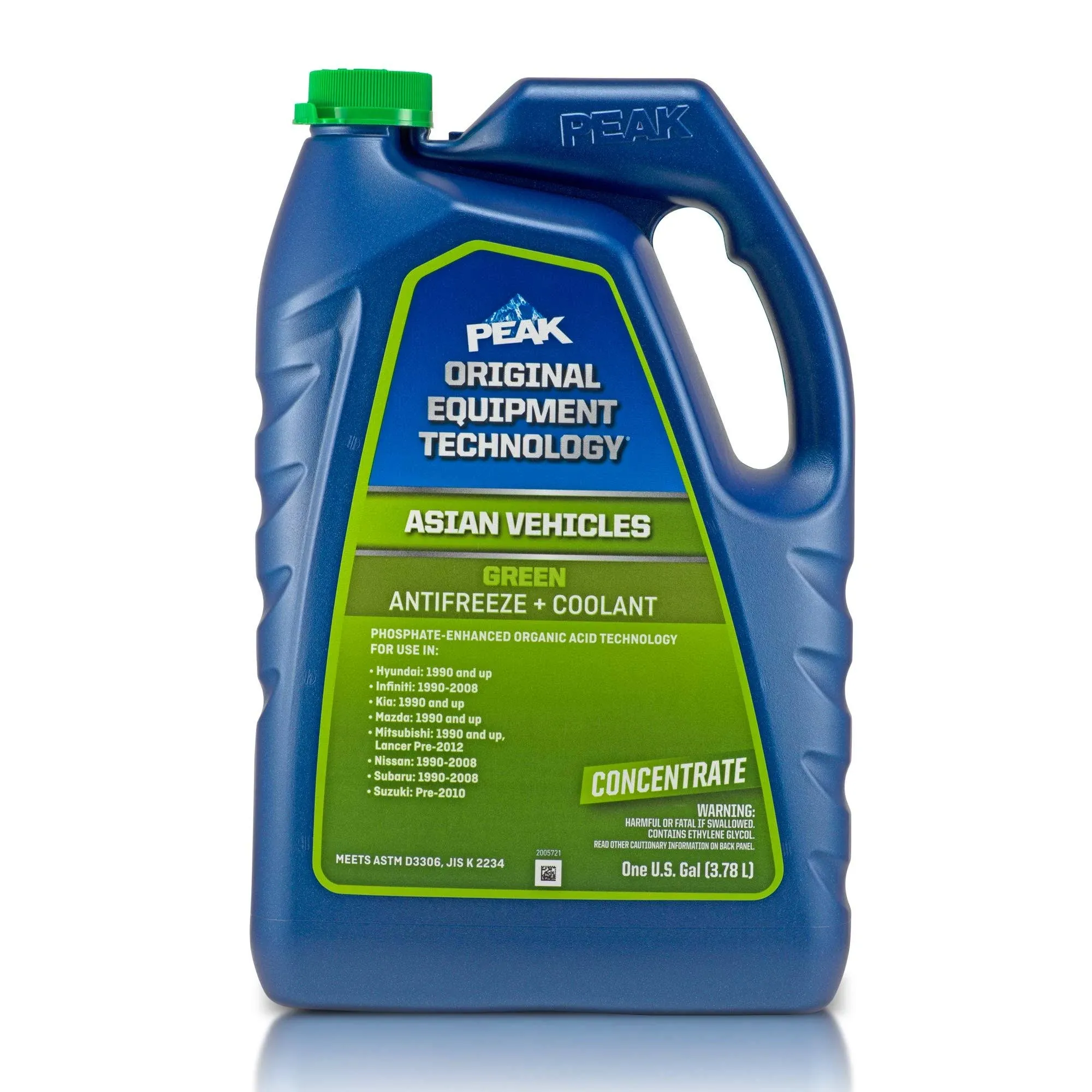 PEAK OET Extended Life Green Concentrate Antifreeze/Coolant for Asian Vehicles, 1 Gal.