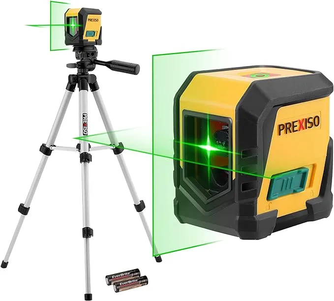 PREXISO Laser Level with Tripod, 65Ft Self Leveling Cross Line Laser Level, Green Line leveler Tool for Hanging Pictures, Home Renovation with LED Indicator & 2 AA Batteries (26 inch Tripod)