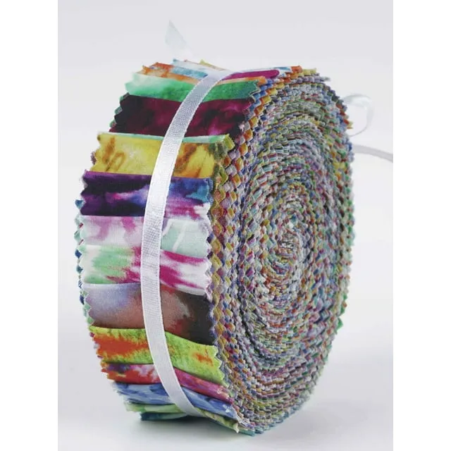 Soimoi 40Pcs Tie Dye Print Precut Fabrics Strips Roll Up 1.5x42inches Cotton Jelly Rolls for Quilting - Green