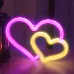 Pink Heart Neon Sign, Pink Neon Lights for Wall Decor, Battery Operated or USB P