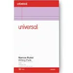 Universal Colored Perforated Writing Pads, Narrow Rule, 5 x 8, Orchid, 50 Sheets, Dozen