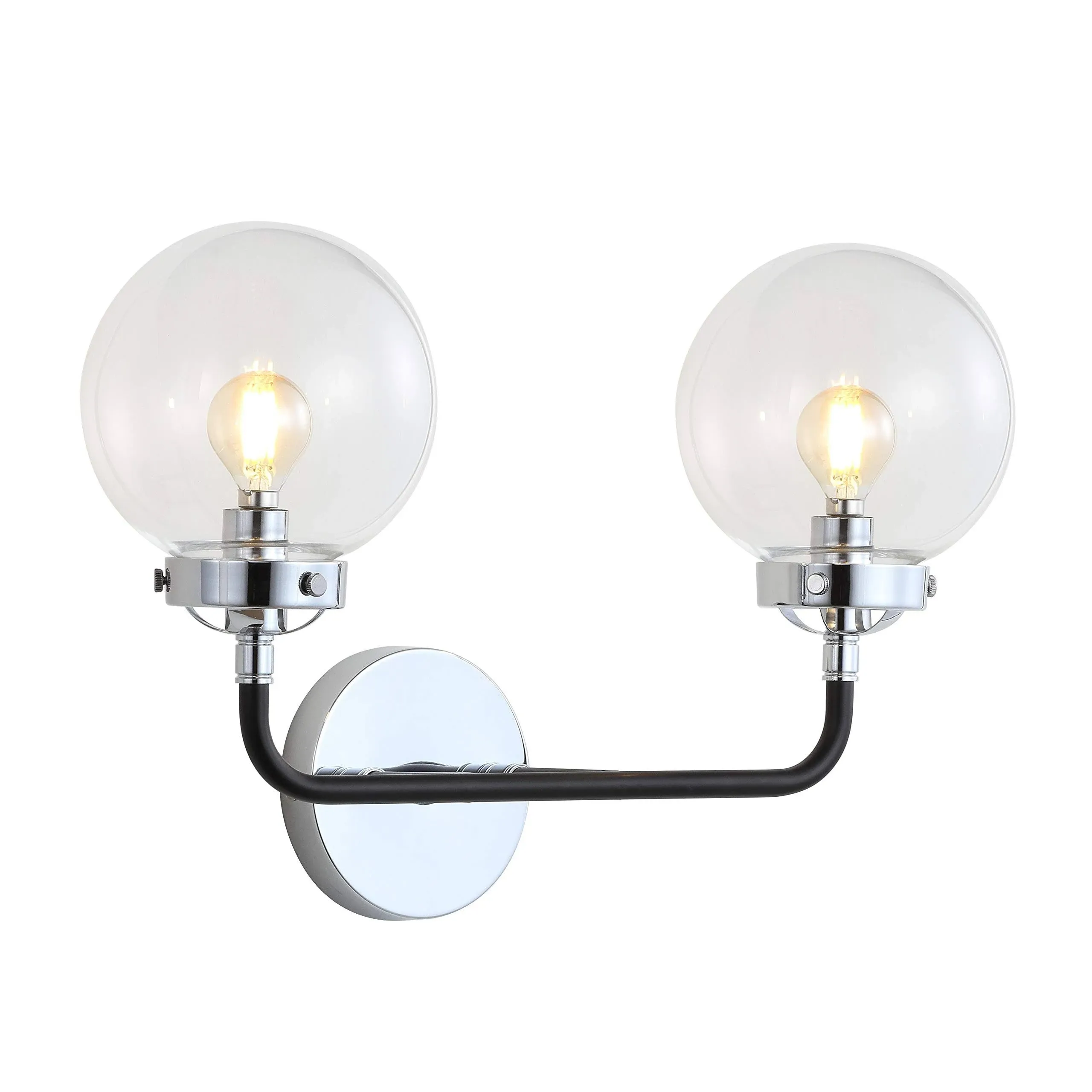 JONATHAN Y JYL9057A Caleb 2-Light 18" Brass Vanity, Contemporary, Modern, Office, Living Room, Family Room, Dining Room, Kitchen, Bedroom, Bathroom, Hallway, Foyer, Chrome/Black