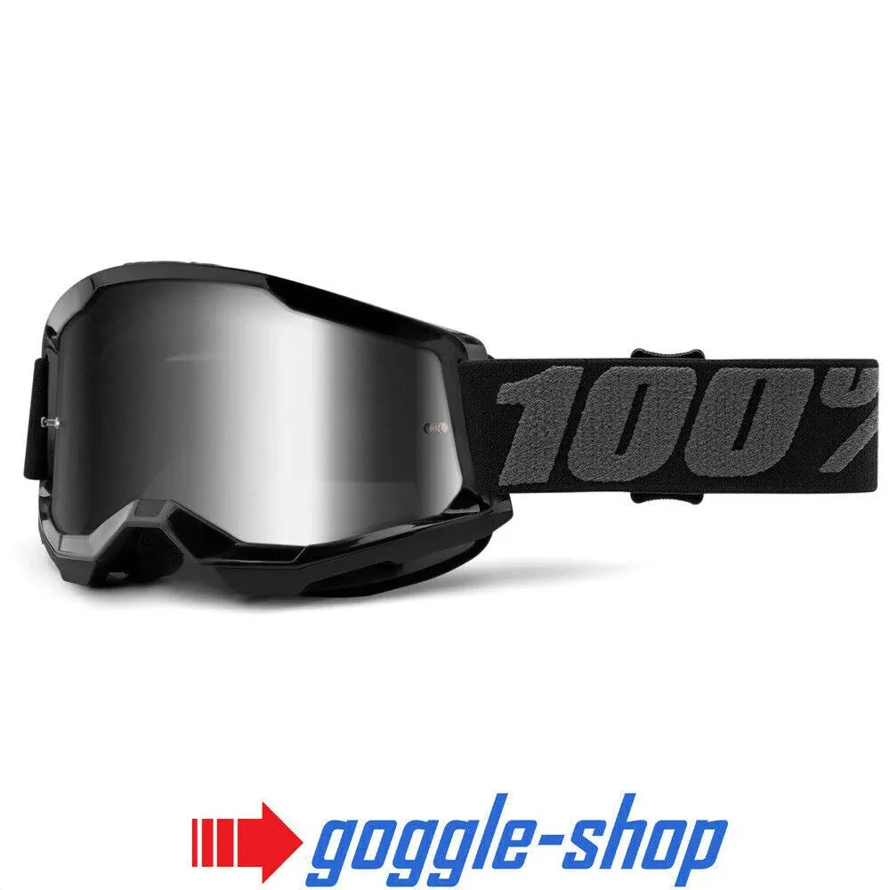 100% Strata 2 Black Silver Mirror Lens Goggles