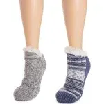 MUK LUKS Women's 2 Pack Short Cabin Sock, Denim/Charcoal, S/M (5-7)