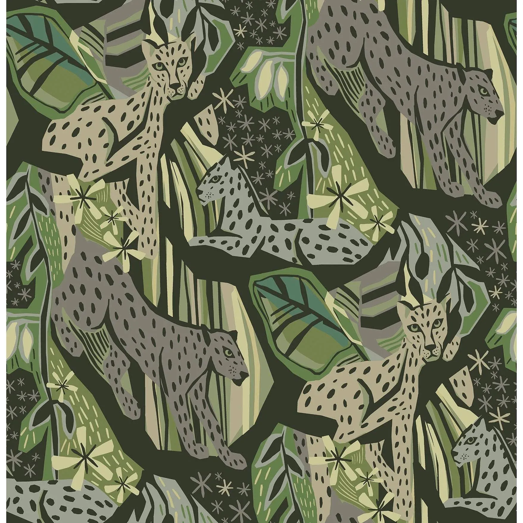 PIP & Lo Greens Cat Nap Peel & Stick Wallpaper, Green