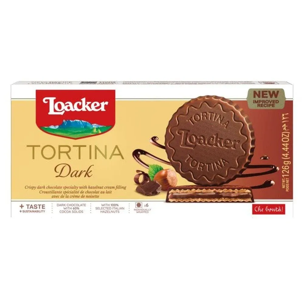 Loacker Tortina Premium Chocolate Coated Wafer Dark Noir 125g/4.41 oz. Pack of 12