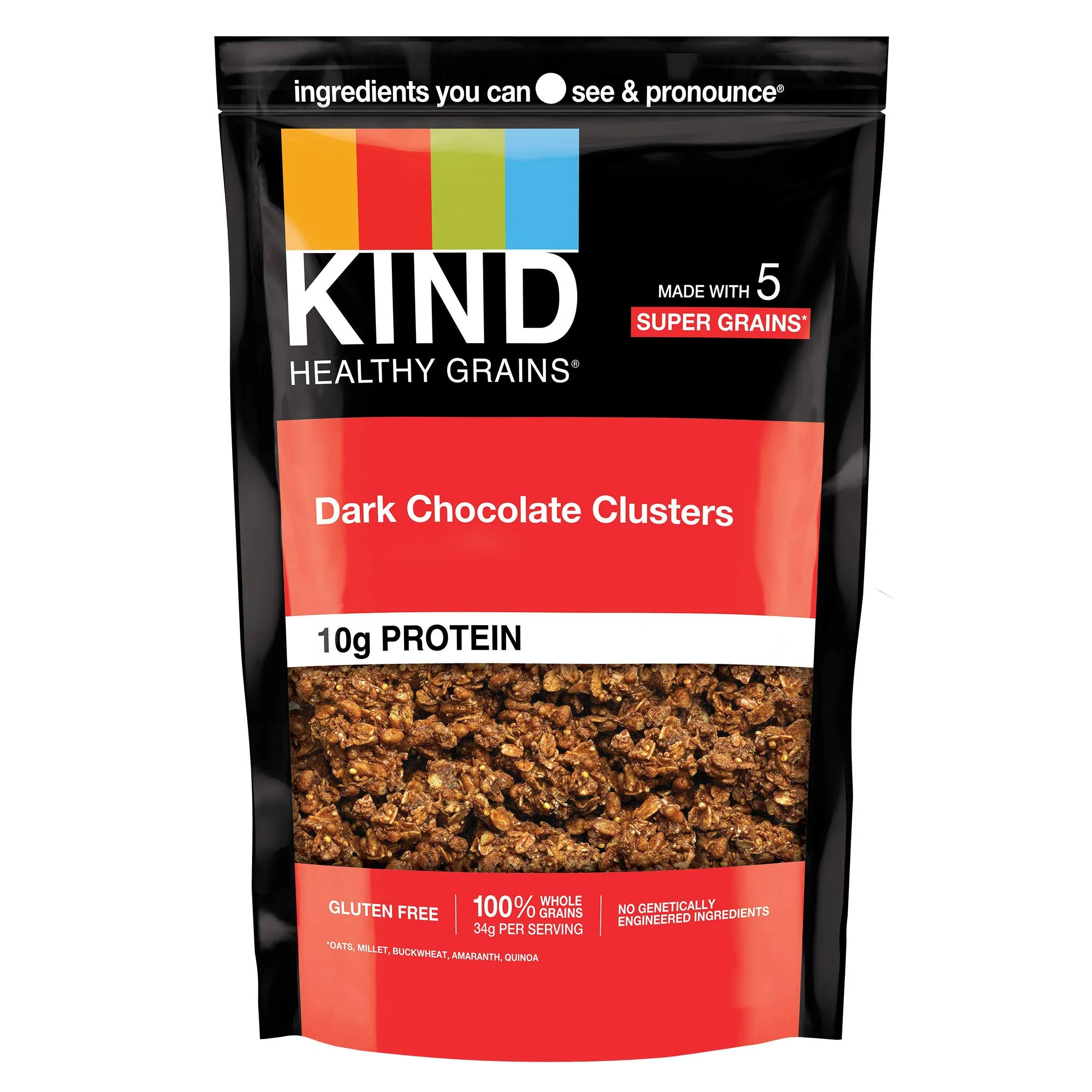 KIND HEALTHY GRAINS Granola, Healthy Snack, Dark Chocolate Granola Clusters, 10g