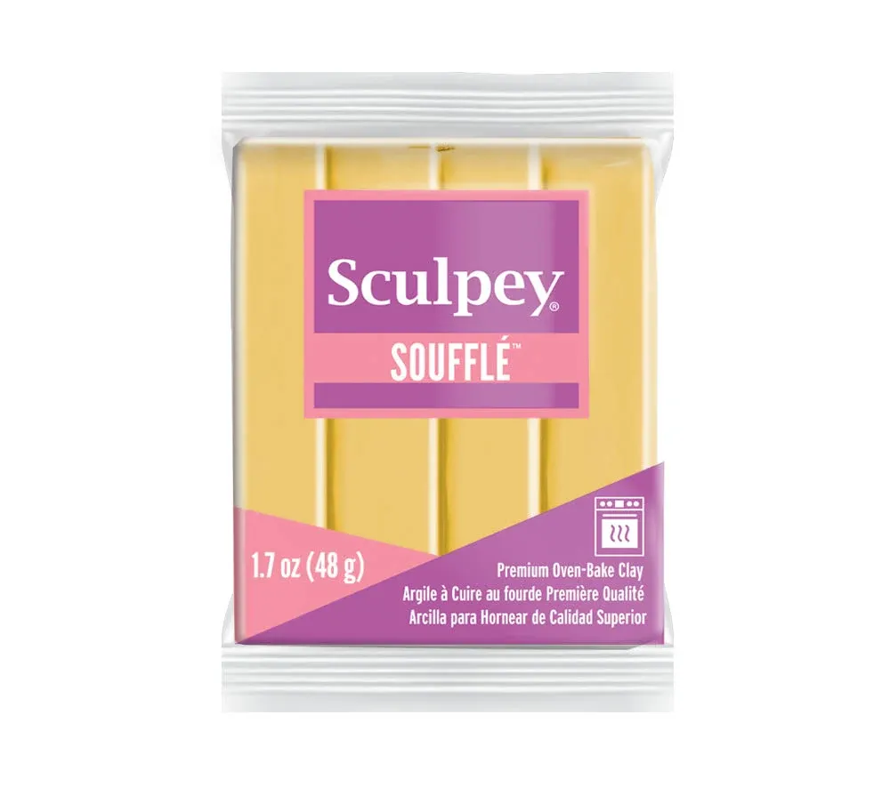 Sculpey Soufflé™ Polymer Oven-Bake Clay, Yellow Ochre, Non Toxic, 1.7 oz. bar, Great for jewelry making, holiday, DIY, mixed media and more! Premium light-weight oven bake clay.