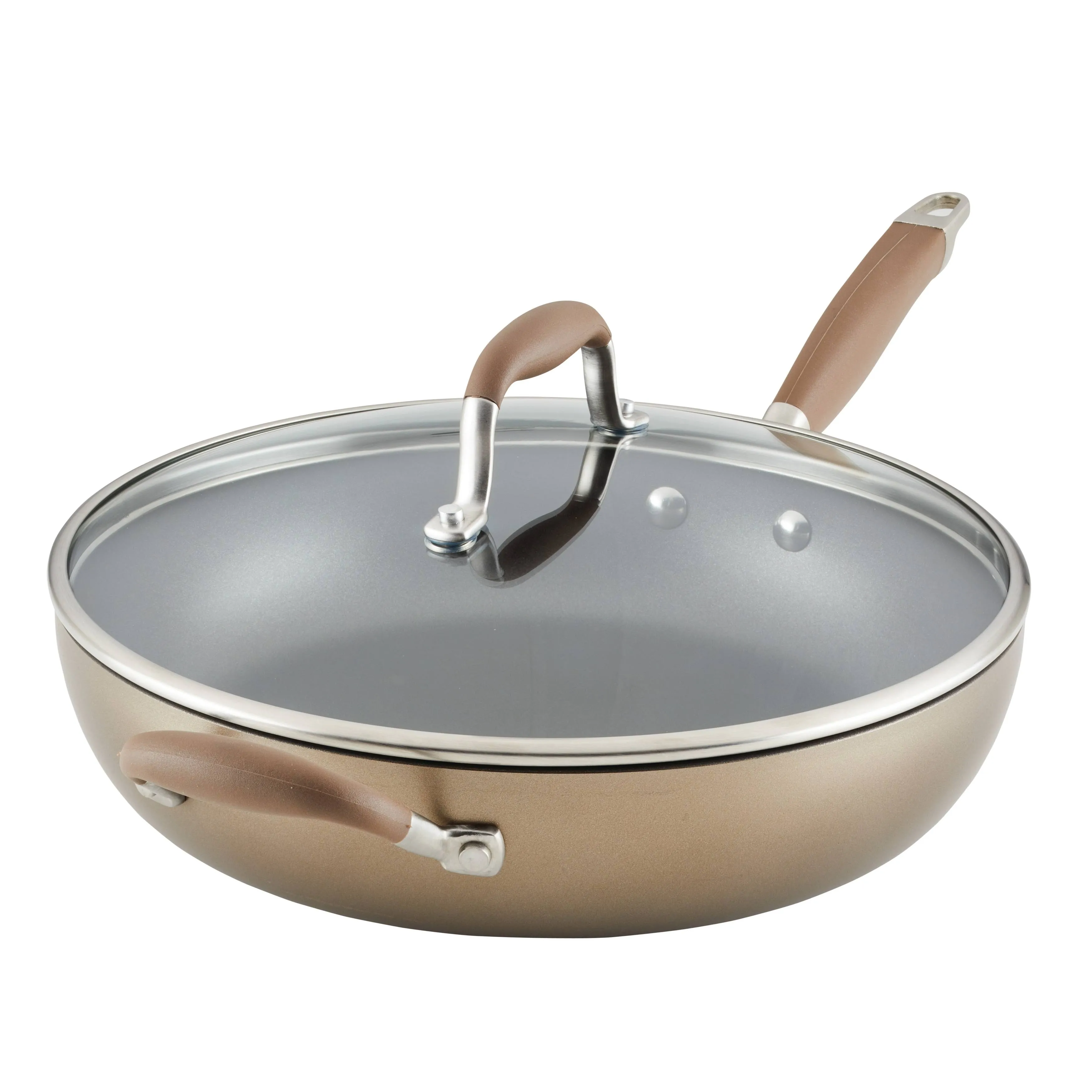 Anolon Advanced 12 inch Hard Anodized Nonstick Deep Frying Pan with Lid, Bronze