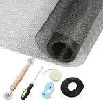 Window Screen Repair Kit 59&#034; X 106&#034; Fiberglass Screen Mesh, Rolling Tool