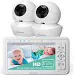 Babysense 5" HD Split Screen Video Baby Monitor, 2 Cameras, Night Light, Non-wifi, Pan Tilt Zoom, HD S2