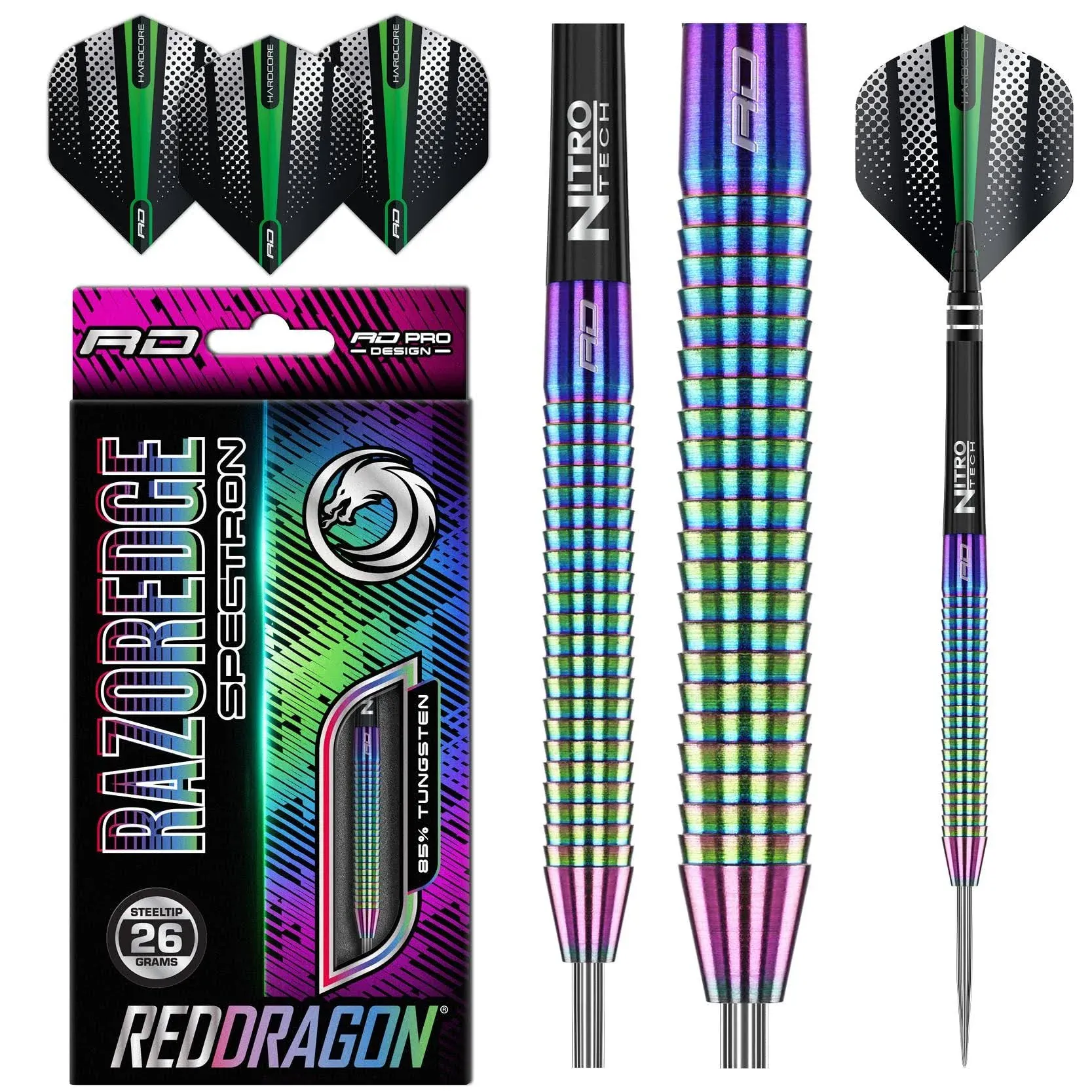 Red Dragon Razor Edge Spectron: Tungsten Steel Darts with Flights and Stems