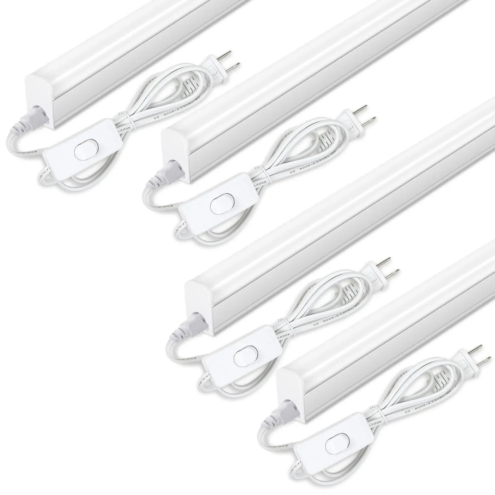 LED Under Cabinet Lighting, 1FT, 5W, 6000K, 500lm, T5 Integrated Single Fixture, Under Counrer Lights for Kitchen, Corded Electric with ON/Off Switch (Pack of 4)