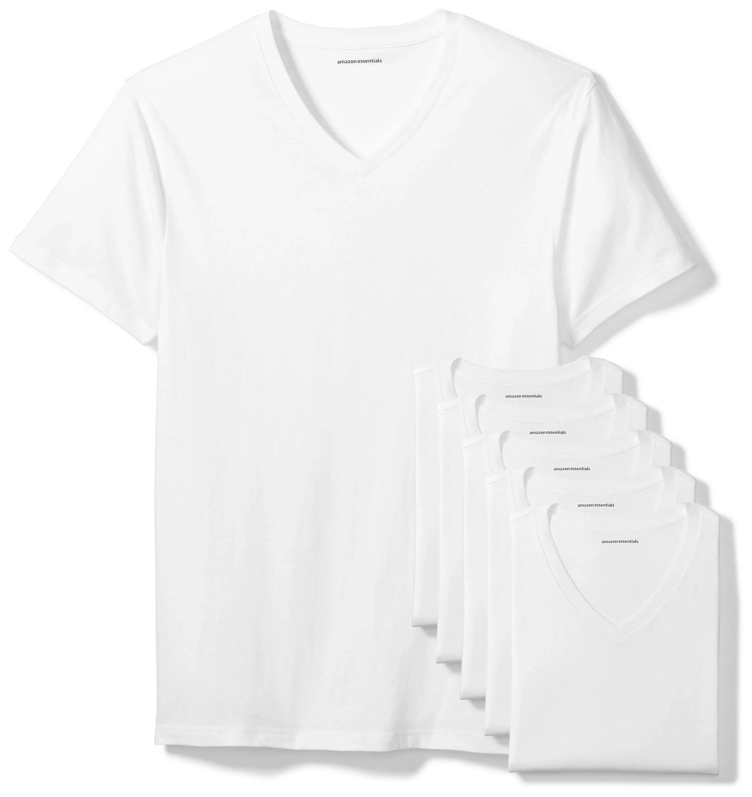 Amazon Essentials Men&#039;s V-Neck Undershirt White Pack of 6 100% Cotton Size L