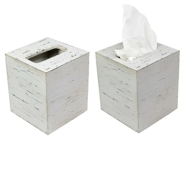 Excello Global Products Rustic Barnwood Tissue Box Cover Tissue Cube Box Includes Slide-Out Bottom Panel. Perfect for Farmhouse Bathroom