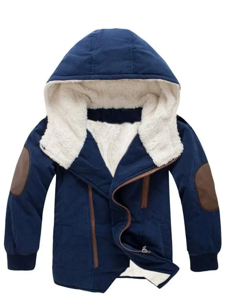 Mallimoda Boy's Thick Cotton-Padded Parka Jacket Hooded Fleece Coat