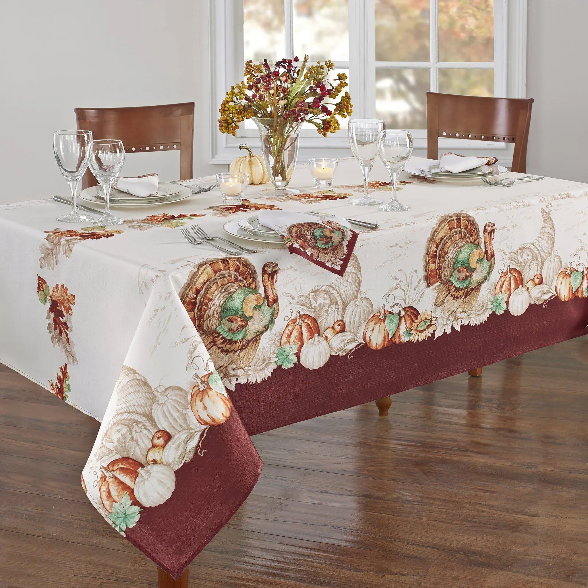  Holiday Turkey Bordered Fabric 60 in x 120 in (Tablecloth) Tablecloth (1)