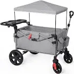 EVER ADVANCED Side-unzip Wagon Stroller for 2 Kids, Push Pull Stroller with Adjustable Handle, Easy Access Front Zipper Door, 5-Point Harness Removable UV-Protection Canopy Shock-Absorbing Wheels,Grey