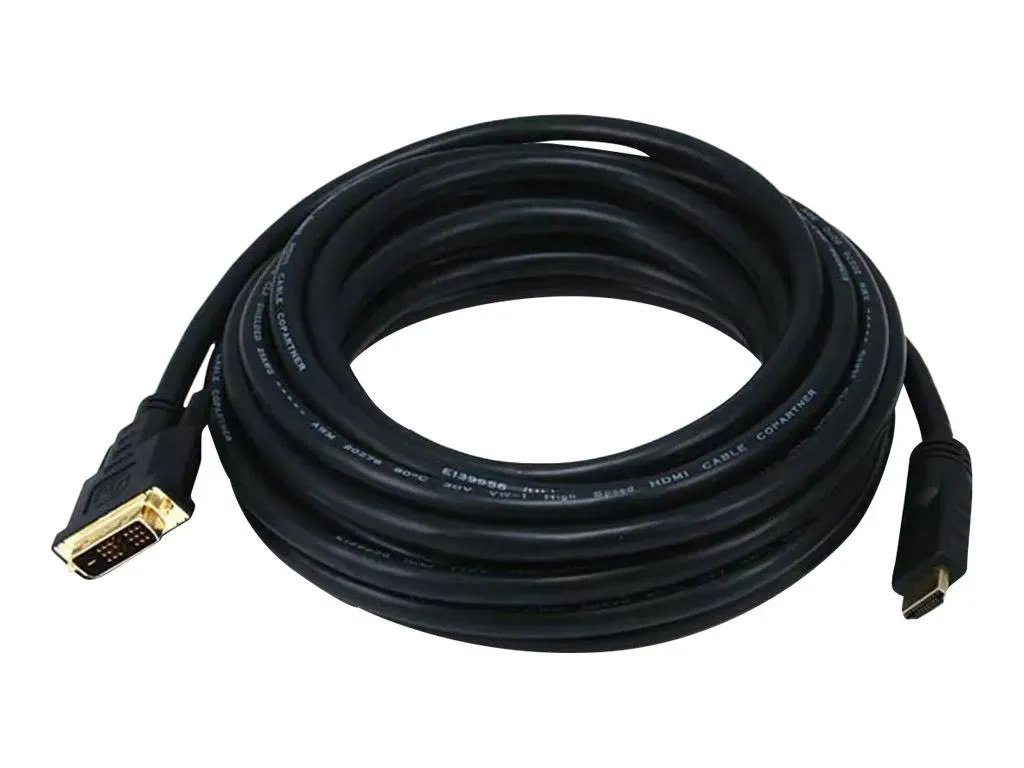 Monoprice 25ft 26AWG CL2 Standard HDMI to DVI Adapter Cable - Black