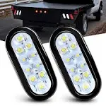 Nilight - TL-09 6 inch Oval White LED Trailer Tail Lights 2pcs 10 LED w/Flush Mount Grommets Plugs IP67 Waterproof Reverse/Back Up Trailer Lights