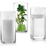 Set of 3 Glass Cylinder Vases 8 Inch Tall - Multi-use: Pillar Candle, Floating Candles Holders or Flower Vase – Perfect as a Wedding Centerpieces. (Clear)