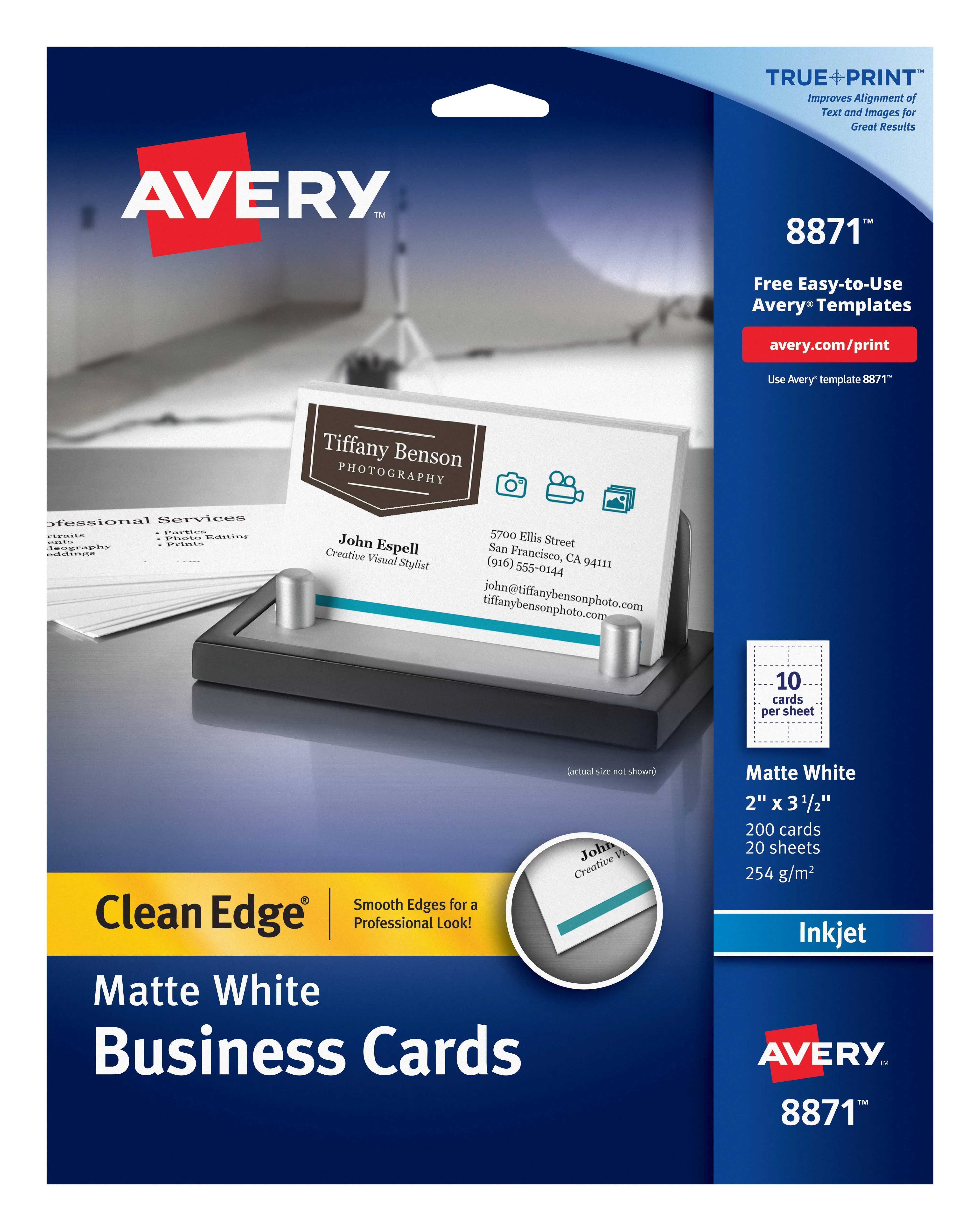 Avery Clean Edge Business Cards, True Print Matte, Two-Sided Printing, 2" x 3-1/2", 200 Cards (8871)