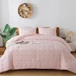 Paxrac Tuffed Pink Comforter Set King Size(104x90 Inches), 3 Pieces- Soft Cotton Blush Lightweight Comforter with 2 Pillowcases, Chenille Dots All