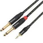 Disino 1/8 inch TRS Stereo to Dual 1/4 inch TS Mono Y-Splitter Cable 3.5mm Aux Mini Jack Stereo Breakout Cable Path Cords