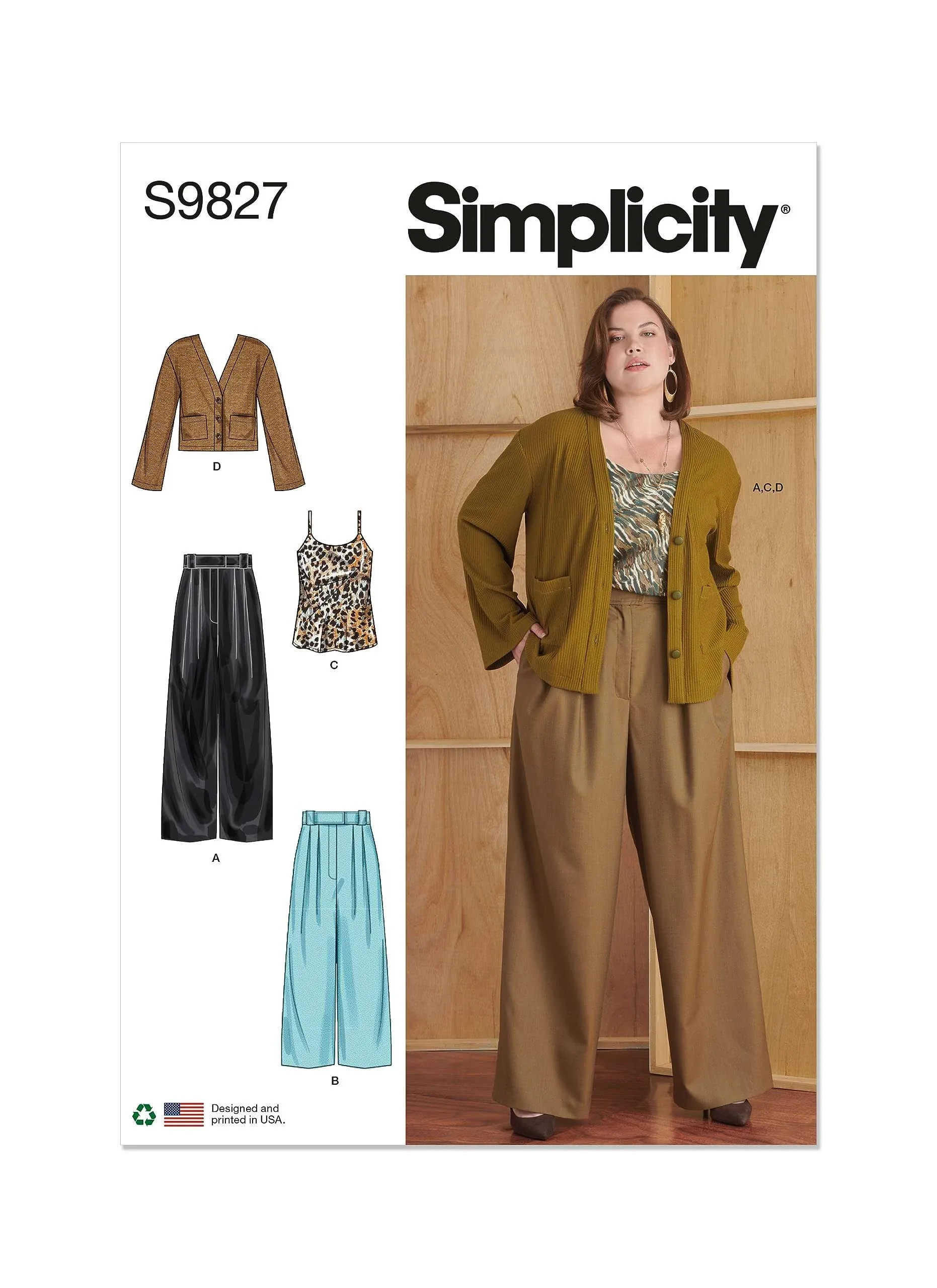 Simplicity Misses' Pleated Wide Leg Pants, Camisole and V-Neck Cardigan Sewing Pattern Kit, Design Code S9826, Sizes 20W-22W-24W-26W-28W, Multicolor