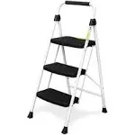 HBTower 3 Step Ladder, Folding Step Stool with Wide Anti-Slip Pedal, 500 lbs Sturdy Steel Ladder, Convenient Handgrip, Lightweight, Portable, Green and Black