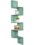 Greenco 5 Tier Wood Floating Wall Mount Corner Shelves Rustic Turquoise Finish, 7.75" L x 7.75" W x 48.5" H.