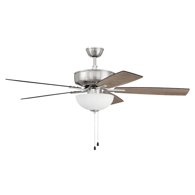 Craftmade Pro Plus 211 White Bowl Light Kit 52-in Brushed Polished Nickel with Driftwood/Grey Walnut Blades Indoor Downrod or Flush Mount Ceiling Fan with Light (5-Blade) Lowes.com